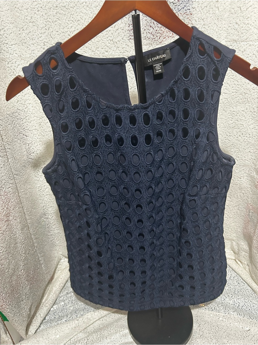 le chateau Navy Circular Eyelet Sleeveless Camisole